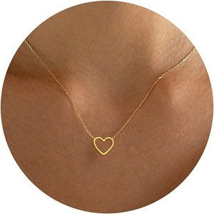 Tewiky Cute Heart Necklace Tiny 14k Gold Heart Pendant Choker Necklaces Small